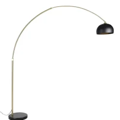 QAZQA Bogenlampen|Stehlampen*Moderne Bogenleuchte Messing mit Marmorfuß und schwarzem Schirm 32,5 cm - XXL