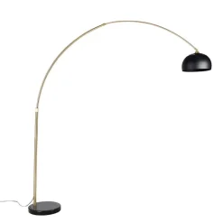 QAZQA Bogenlampen|Stehlampen*Moderne Bogenleuchte Messing mit Marmorfuß und schwarzem Schirm 32,5 cm - XXL