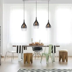 Paul Neuhaus Schlafzimmerlampen|Küchenlampen*Moderne Chrom-Pendelleuchte mit Rauchglas 3-flammig - Pilua