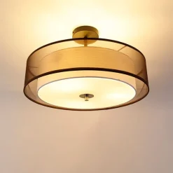 QAZQA Deckenleuchten|Wohnzimmerlampen*Moderne Deckenleuchte braun mit weiß 50 cm 3 Lichter - Drum Duo