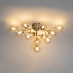 QAZQA Schlafzimmerlampen|Küchenlampen*Moderne Deckenleuchte Bronze mit Bernsteinglas 12 Lichter - Bianca