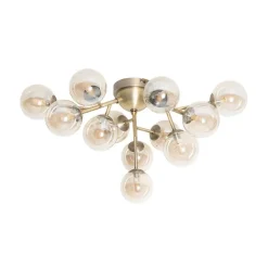 QAZQA Schlafzimmerlampen|Küchenlampen*Moderne Deckenleuchte Bronze mit Bernsteinglas 12 Lichter - Bianca
