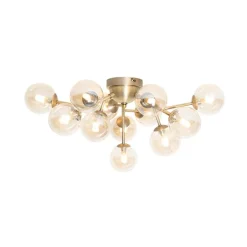 QAZQA Schlafzimmerlampen|Küchenlampen*Moderne Deckenleuchte Bronze mit Bernsteinglas 12 Lichter - Bianca