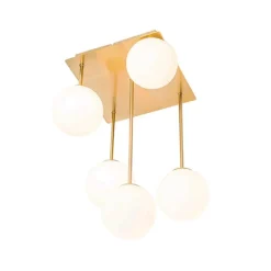 QAZQA Deckenleuchten|Wohnzimmerlampen*Moderne Deckenleuchte gold mit Opalglas 5-flammig - Athens