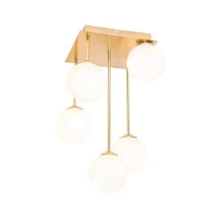 QAZQA Deckenleuchten|Wohnzimmerlampen*Moderne Deckenleuchte gold mit Opalglas 5-flammig - Athens