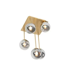 QAZQA Deckenleuchten|Wohnzimmerlampen*Moderne Deckenleuchte Gold 5-Licht mit Rauchglas - Athen