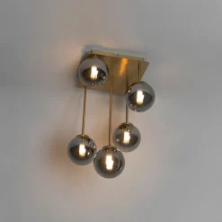 QAZQA Deckenleuchten|Wohnzimmerlampen*Moderne Deckenleuchte Gold 5-Licht mit Rauchglas - Athen