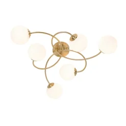 QAZQA Deckenleuchten|Esszimmerlampen*Moderne Deckenleuchte Gold mit Opalglas 6 Lichter - Athens