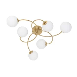 QAZQA Deckenleuchten|Esszimmerlampen*Moderne Deckenleuchte Gold mit Opalglas 6 Lichter - Athens