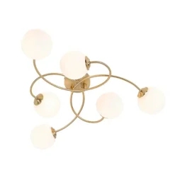 QAZQA Deckenleuchten|Esszimmerlampen*Moderne Deckenleuchte Gold mit Opalglas 6 Lichter - Athens