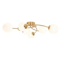 QAZQA Deckenleuchten|Esszimmerlampen*Moderne Deckenleuchte Gold mit Opalglas 6 Lichter - Athens