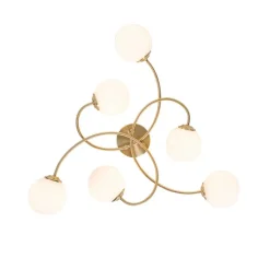 QAZQA Deckenleuchten|Esszimmerlampen*Moderne Deckenleuchte Gold mit Opalglas 6 Lichter - Athens