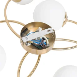 QAZQA Deckenleuchten|Esszimmerlampen*Moderne Deckenleuchte Gold mit Opalglas 6 Lichter - Athens