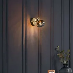 QAZQA Deckenstrahler|Aufbaustrahler*Moderne Deckenleuchte Gold mit rundem Bernsteinglas - Teddy