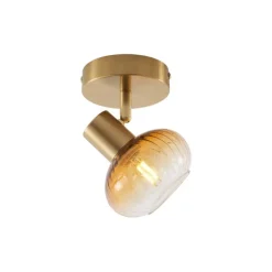 QAZQA Deckenstrahler|Aufbaustrahler*Moderne Deckenleuchte Gold mit rundem Bernsteinglas - Teddy