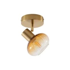 QAZQA Deckenstrahler|Aufbaustrahler*Moderne Deckenleuchte Gold mit rundem Bernsteinglas - Teddy