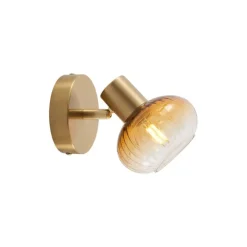 QAZQA Deckenstrahler|Aufbaustrahler*Moderne Deckenleuchte Gold mit rundem Bernsteinglas - Teddy