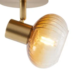 QAZQA Deckenstrahler|Aufbaustrahler*Moderne Deckenleuchte Gold mit rundem Bernsteinglas - Teddy