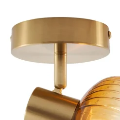 QAZQA Deckenstrahler|Aufbaustrahler*Moderne Deckenleuchte Gold mit rundem Bernsteinglas - Teddy