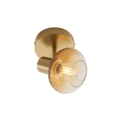 QAZQA Deckenstrahler|Aufbaustrahler*Moderne Deckenleuchte Gold mit rundem Bernsteinglas - Teddy