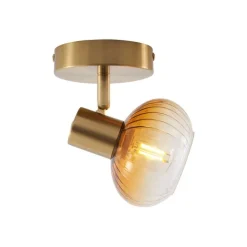 QAZQA Deckenstrahler|Aufbaustrahler*Moderne Deckenleuchte Gold mit rundem Bernsteinglas - Teddy