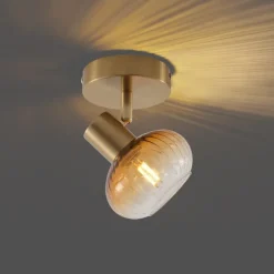 QAZQA Deckenstrahler|Aufbaustrahler*Moderne Deckenleuchte Gold mit rundem Bernsteinglas - Teddy