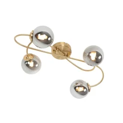 QAZQA Deckenleuchten|Wohnzimmerlampen*Moderne Deckenleuchte Gold 4-Licht mit Rauchglas - Athen