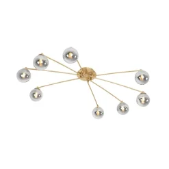 QAZQA Schlafzimmerlampen|Küchenlampen*Moderne Deckenleuchte Gold 8-Lichter mit Rauchglas - Athen