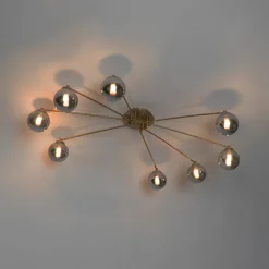 QAZQA Schlafzimmerlampen|Küchenlampen*Moderne Deckenleuchte Gold 8-Lichter mit Rauchglas - Athen