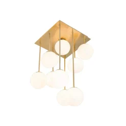 QAZQA Deckenleuchten|Wohnzimmerlampen*Moderne Deckenleuchte Gold mit Opalglas 9 Lichter - Athens