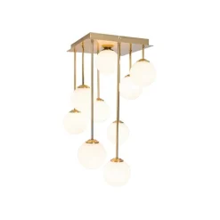 QAZQA Deckenleuchten|Wohnzimmerlampen*Moderne Deckenleuchte Gold mit Opalglas 9 Lichter - Athens