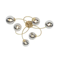 QAZQA Deckenleuchten|Wohnzimmerlampen*Moderne Deckenleuchte Gold 6-Lichter mit Rauchglas - Athen