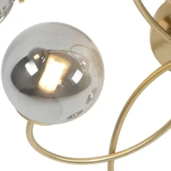 QAZQA Deckenleuchten|Wohnzimmerlampen*Moderne Deckenleuchte Gold 6-Lichter mit Rauchglas - Athen