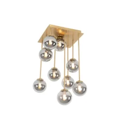 QAZQA Deckenleuchten|Esszimmerlampen*Moderne Deckenleuchte Gold 9-Lichter mit Rauchglas - Athen