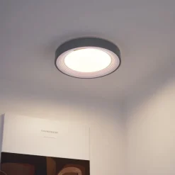 QAZQA Led-Deckenleuchten|Deckenleuchten*Moderne Deckenleuchte Grau mit Weiß 38cm inkl. LED Dimmbar RGB - Kanton