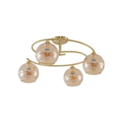 QAZQA Schlafzimmerlampen|Küchenlampen*Moderne Deckenleuchte Messing mit Bernsteinglas 4-flammig - Alanis