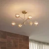 QAZQA Schlafzimmerlampen|Küchenlampen*Moderne Deckenleuchte Messing mit bernsteinfarbenem Glas 6-flammig - Ryan