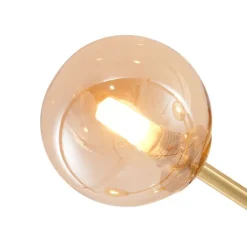 QAZQA Schlafzimmerlampen|Küchenlampen*Moderne Deckenleuchte Messing mit bernsteinfarbenem Glas 6-flammig - Ryan