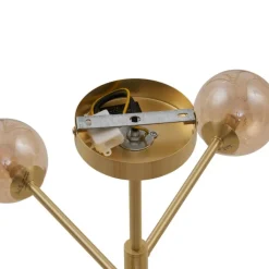 QAZQA Schlafzimmerlampen|Küchenlampen*Moderne Deckenleuchte Messing mit bernsteinfarbenem Glas 6-flammig - Ryan