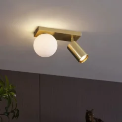 QAZQA Deckenleuchten|Wohnzimmerlampen*Moderne Deckenleuchte Messing 2-flammig neigbar - Lesly