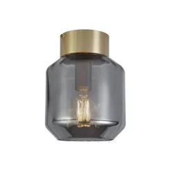 QAZQA Deckenleuchten|Wohnzimmerlampen*Moderne Deckenleuchte Messing mit Rauchglas - Stiklo