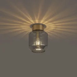 QAZQA Deckenleuchten|Wohnzimmerlampen*Moderne Deckenleuchte Messing mit Rauchglas - Stiklo