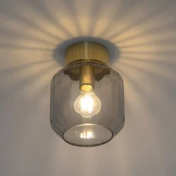 QAZQA Deckenleuchten|Wohnzimmerlampen*Moderne Deckenleuchte Messing mit Rauchglas - Stiklo