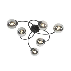 QAZQA Deckenleuchten|Wohnzimmerlampen*Moderne Deckenleuchte schwarz 6-Lichter mit Rauchglas - Athen