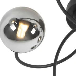 QAZQA Deckenleuchten|Wohnzimmerlampen*Moderne Deckenleuchte schwarz 6-Lichter mit Rauchglas - Athen