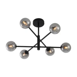 QAZQA Schlafzimmerlampen|Küchenlampen*Moderne Deckenleuchte Schwarz mit Rauchglas 6-flammig - Ryan