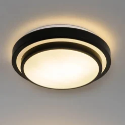 QAZQA Gartenbeleuchtung|Badezimmerlampen*Moderne Deckenleuchte schwarz mit weiß 35 cm IP44 - Walden