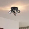 QAZQA Schlafzimmerlampen|Küchenlampen*Moderne Deckenleuchte Schwarz mit rundem Rauchglas 3-flammig - Cilin