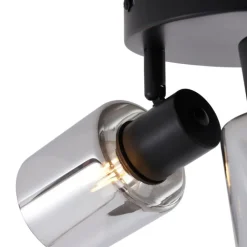 QAZQA Schlafzimmerlampen|Küchenlampen*Moderne Deckenleuchte Schwarz mit rundem Rauchglas 3-flammig - Cilin