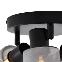 QAZQA Schlafzimmerlampen|Küchenlampen*Moderne Deckenleuchte Schwarz mit rundem Rauchglas 3-flammig - Cilin